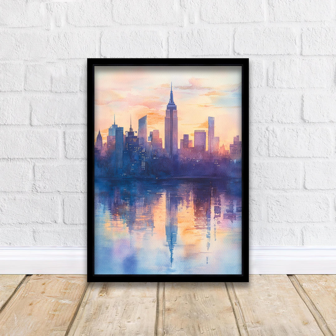 New York Skyline Watercolor Painting NYC Cityscape Art New York Print Scenic Skyline Decor