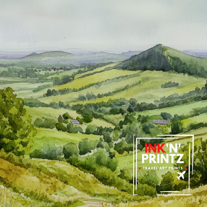 Shropshire Hills Watercolor Painting UK Landscape Art Shropshire Print Scenic Hill Art Watercolor Decor