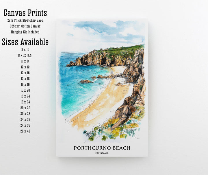 Porthcurno Beach Watercolor Painting Cornwall Beach Art Porthcurno Print Scenic Seaside Decor