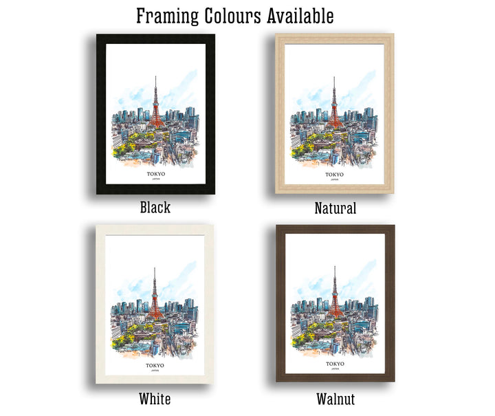 Tokyo Japan Watercolor Painting Tokyo Skyline Art Japan Print Scenic Cityscape Watercolor Decor
