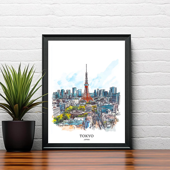 Tokyo Japan Watercolor Painting Tokyo Skyline Art Japan Print Scenic Cityscape Watercolor Decor