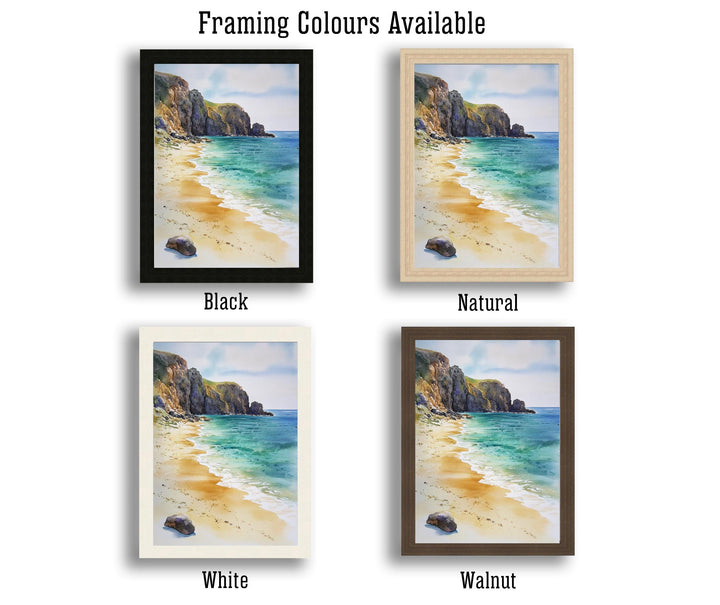 Porthcurno Beach Watercolor Painting Cornwall Beach Art Porthcurno Print Scenic Seaside Decor