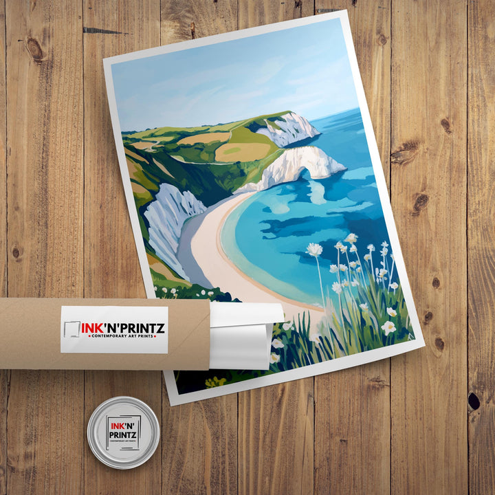 Lulworth Cove Travel Poster Dorset Coast Art Lulworth Cove Print Scenic UK Beach Poster Lulworth Cove Decor