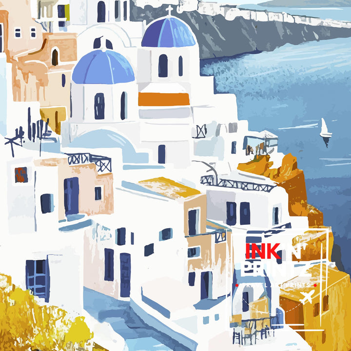 Santorini Greece Travel Poster Greek Island Art Santorini Print Scenic Greek Village Poster Santorini Decor
