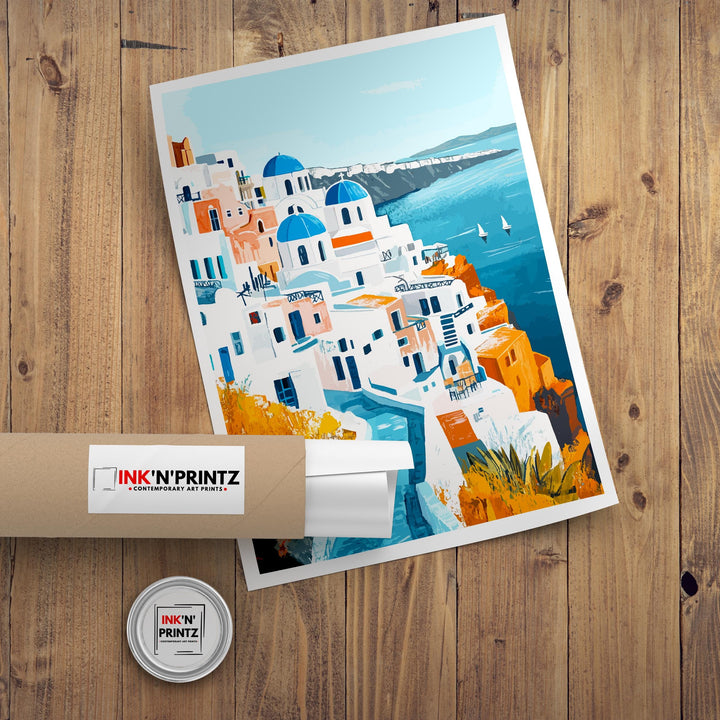 Santorini Greece Travel Poster Greek Island Art Santorini Print Scenic Greek Village Poster Santorini Decor
