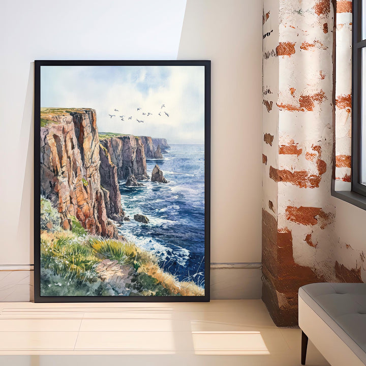 Land's End Watercolor Painting Cornwall Coastal Art Land's End Print Scenic Seaside Decor