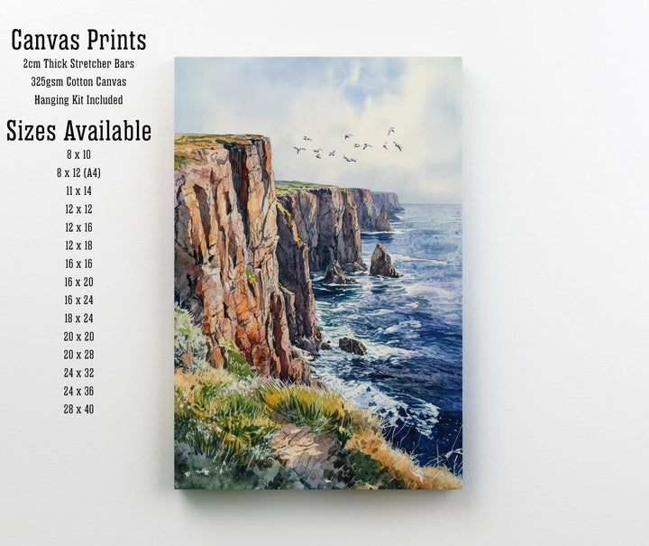 Land's End Watercolor Painting Cornwall Coastal Art Land's End Print Scenic Seaside Decor