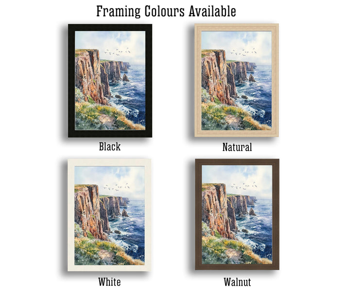 Land's End Watercolor Painting Cornwall Coastal Art Land's End Print Scenic Seaside Decor