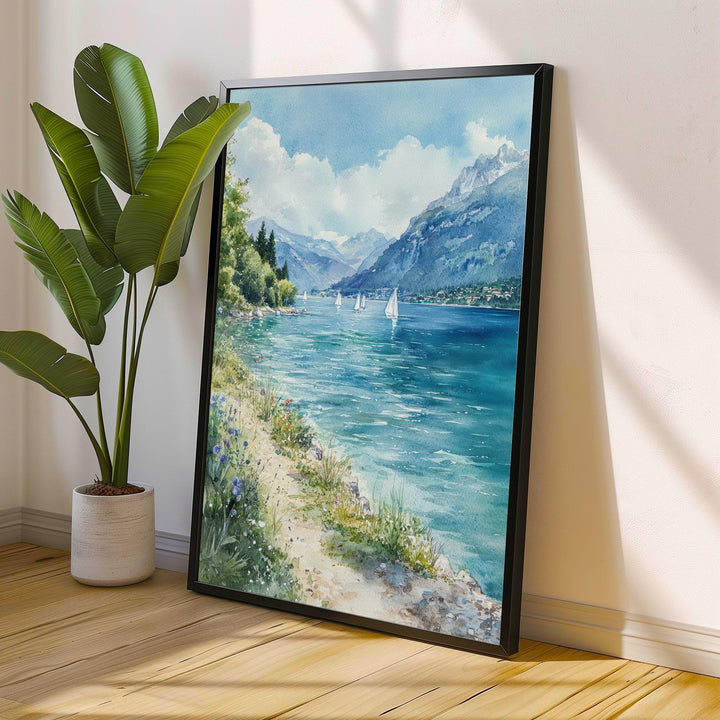 Lake Annecy Watercolor Painting French Alps Art Annecy Print Scenic Lake Decor Watercolor Landscape