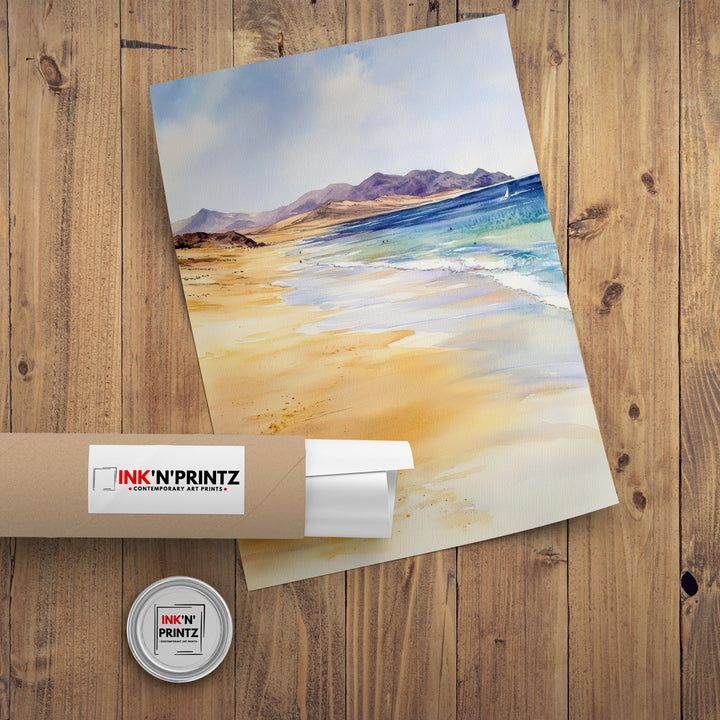 Fuerteventura Watercolor Painting Canary Islands Art Fuerteventura Print Scenic Beach Decor