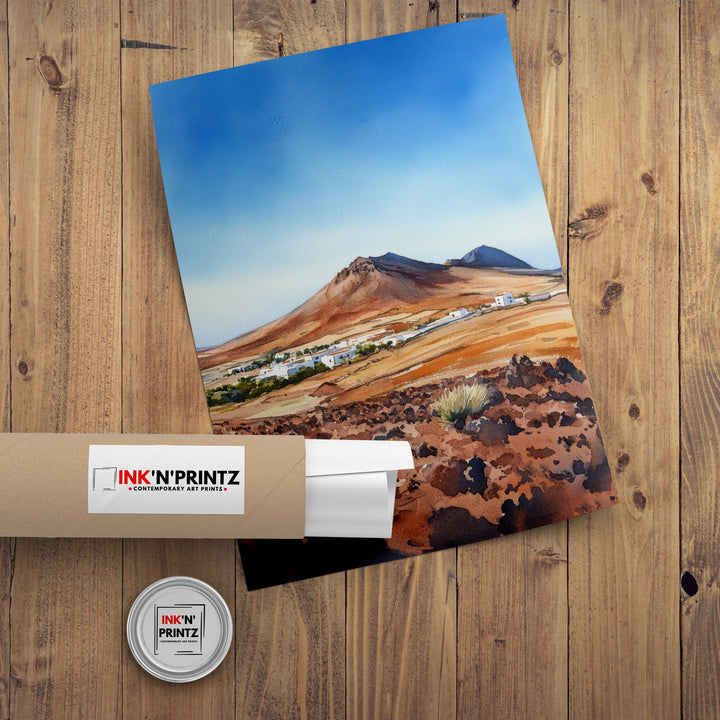 Lanzarote Watercolor Painting Canary Islands Art Lanzarote Print Scenic Island Decor