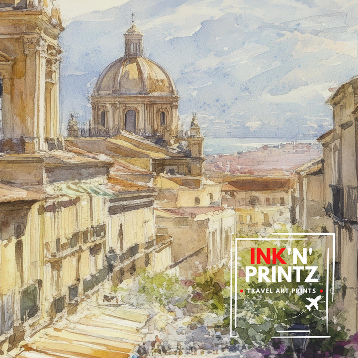Palermo Sicily Watercolor Painting Italian City Art Palermo Print Scenic Sicily Decor