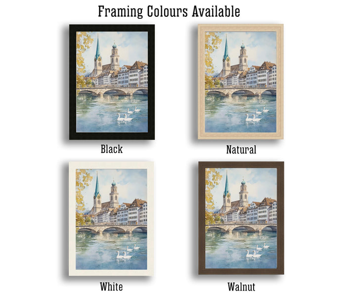 Zurich Watercolor Painting Swiss City Art Zurich Print Scenic Swiss Landscape Decor