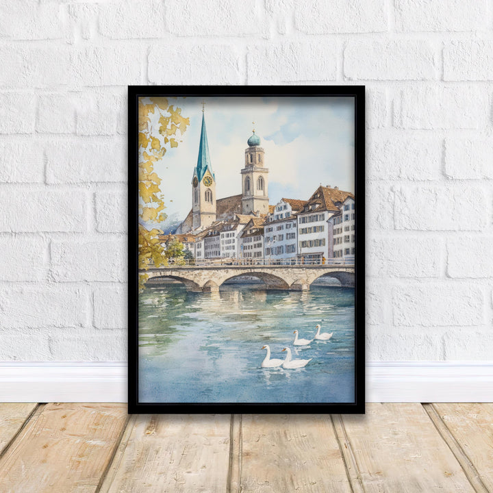 Zurich Watercolor Painting Swiss City Art Zurich Print Scenic Swiss Landscape Decor