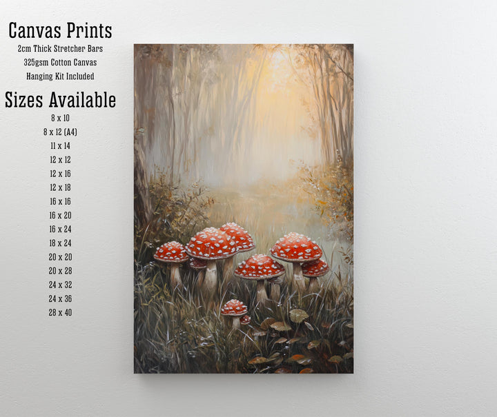 Toadstools in Misty Field Art Print Cottagecore Decor Whimsical Woodland Wall Art Vintage Nature Poster for Cozy Homes and Forest Inspired