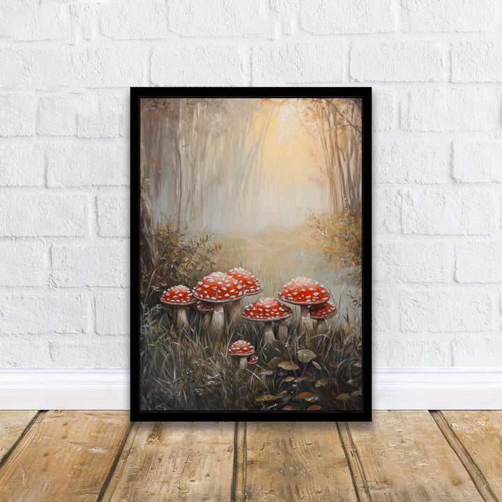 Toadstools in Misty Field Art Print Cottagecore Decor Whimsical Woodland Wall Art Vintage Nature Poster for Cozy Homes and Forest Inspired