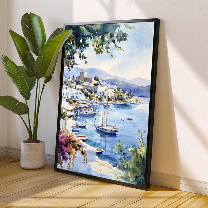 Bodrum Turkey Watercolor Painting Turkish Coast Art Bodrum Print Scenic Mediterranean Decor