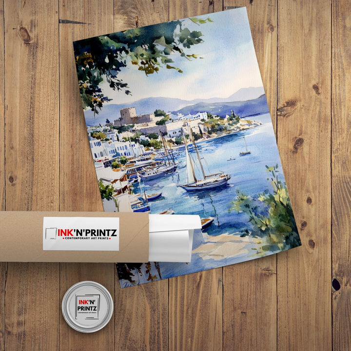 Bodrum Turkey Watercolor Painting Turkish Coast Art Bodrum Print Scenic Mediterranean Decor