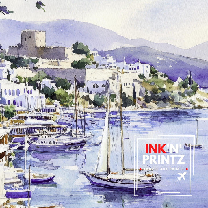 Bodrum Turkey Watercolor Painting Turkish Coast Art Bodrum Print Scenic Mediterranean Decor