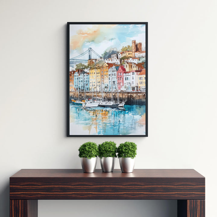 Bristol Watercolor Painting UK City Art Bristol Print Scenic Bristol Decor Waterfront Art