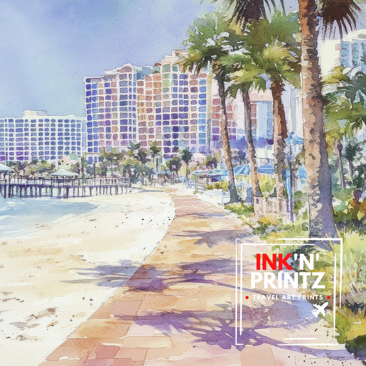 Clearwater Beach Watercolor Painting Florida Beach Art Clearwater Print Scenic Seascape Decor