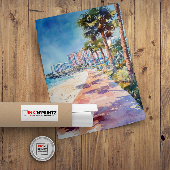 Clearwater Beach Watercolor Painting Florida Beach Art Clearwater Print Scenic Seascape Decor