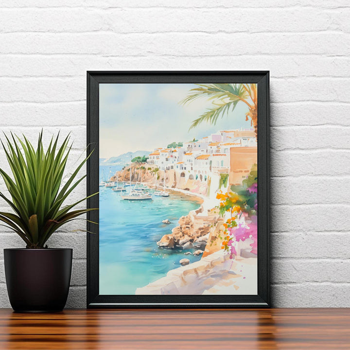 Ibiza Watercolor Painting Spanish Island Art Ibiza Print Scenic Mediterranean Decor Ibiza Beach Art