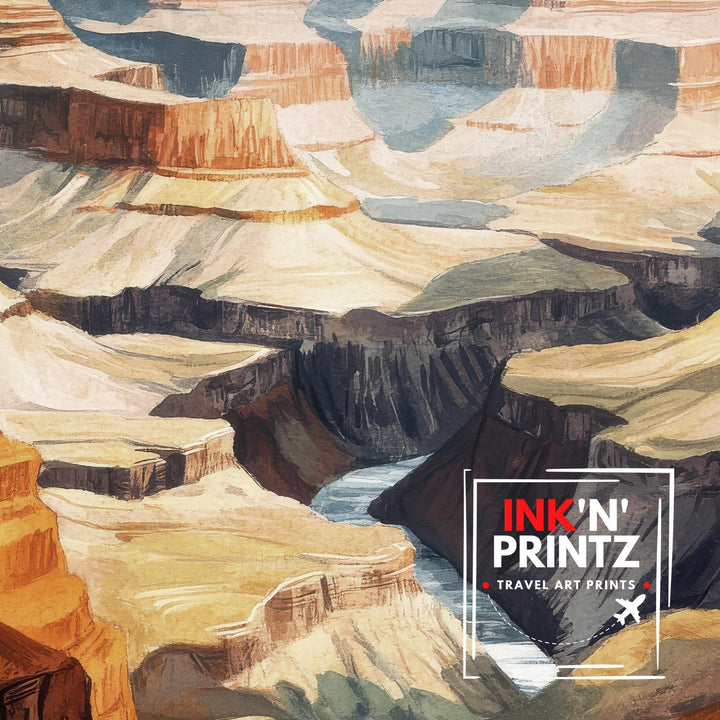Grand Canyon Watercolor Painting Arizona Landscape Art Grand Canyon Print Scenic Canyon Watercolor Decor