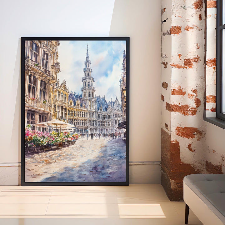Brussels Watercolor Painting Belgium City Art Brussels Print Scenic European Decor