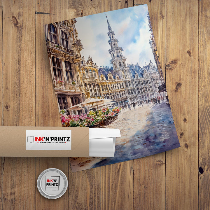 Brussels Watercolor Painting Belgium City Art Brussels Print Scenic European Decor