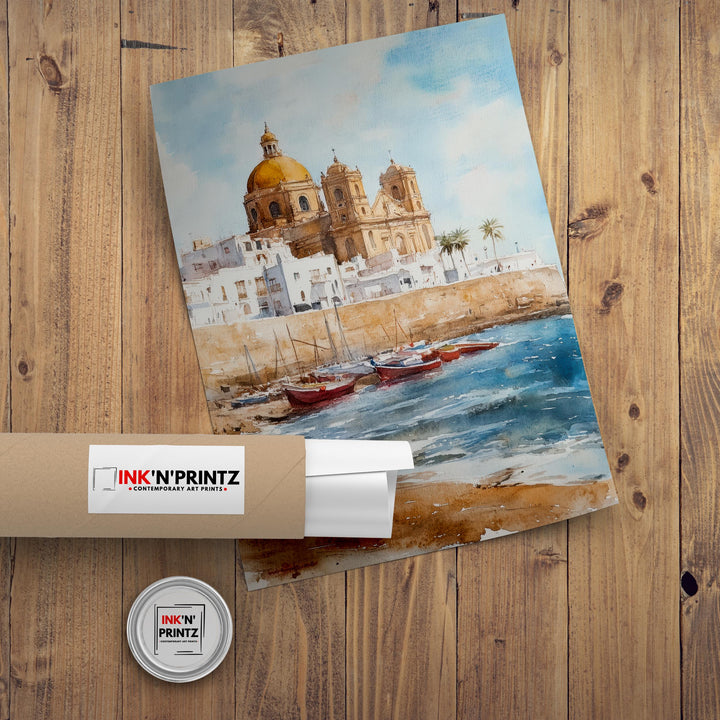 Cadiz Spain Watercolor Painting Spanish City Art Cadiz Print Scenic Andalusia Decor