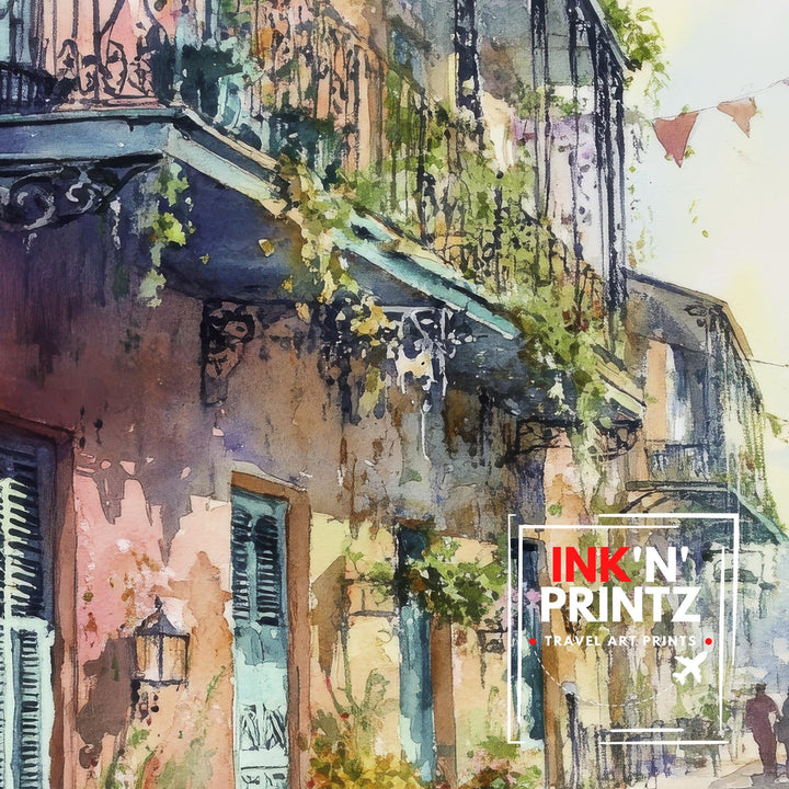 New Orleans Watercolor Poster Louisiana City Art New Orleans Print Scenic French Quarter Watercolor Decor