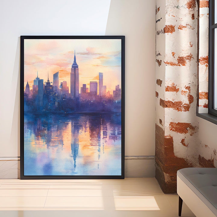 New York Skyline Watercolor Painting NYC Cityscape Art New York Print Scenic Skyline Decor