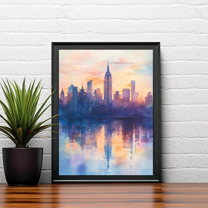 New York Skyline Watercolor Painting NYC Cityscape Art New York Print Scenic Skyline Decor