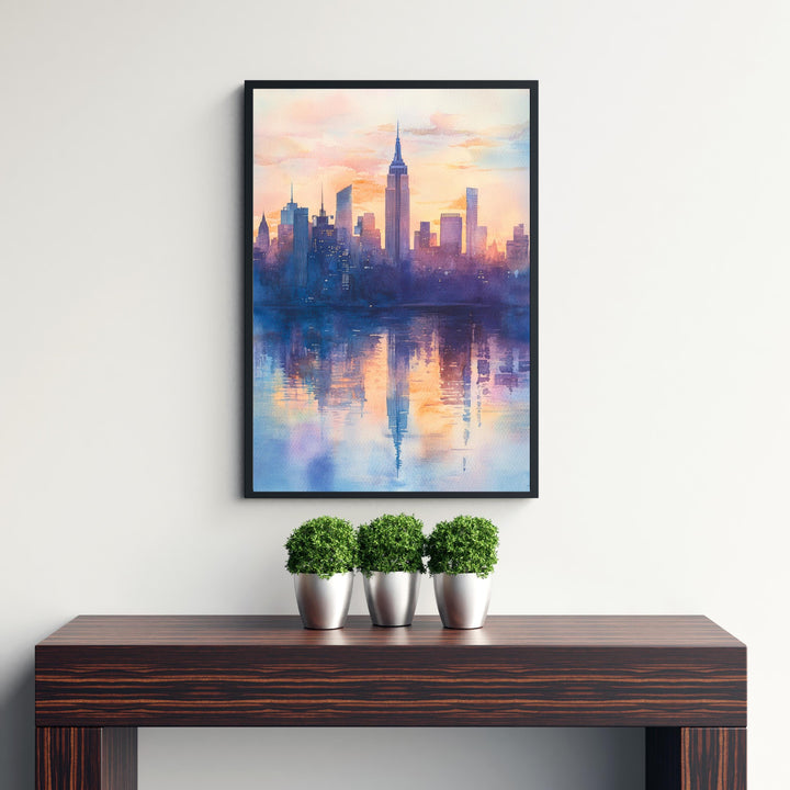 New York Skyline Watercolor Painting NYC Cityscape Art New York Print Scenic Skyline Decor