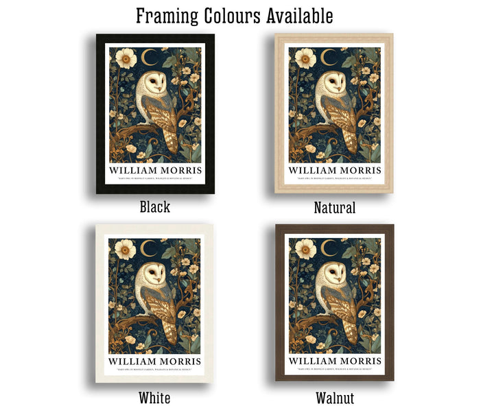 William Morris Barn Owl in Moonlit Garden Art Print Cottagecore Decor Vintage Woodland Wall Art Nature Poster for Cozy Homes and Garden