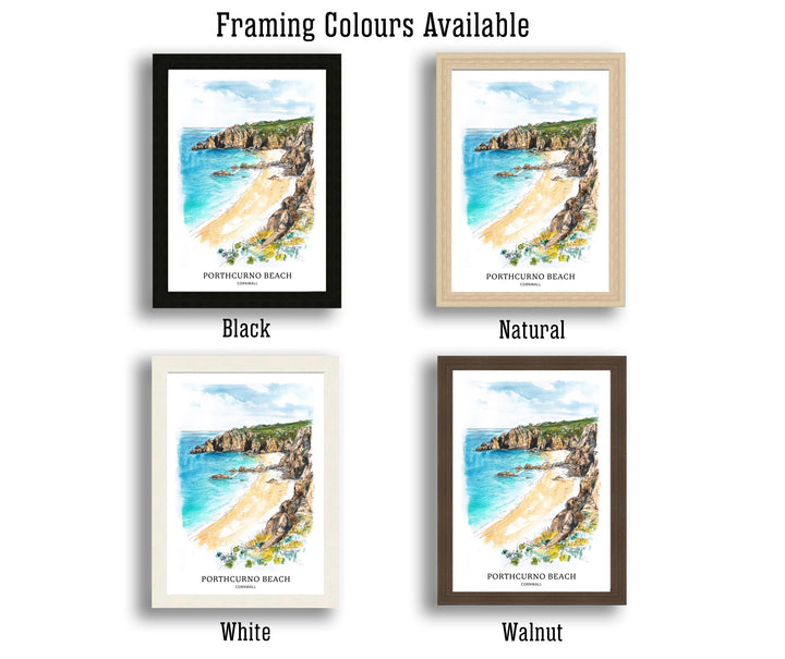 Porthcurno Beach Watercolor Painting Cornwall Beach Art Porthcurno Print Scenic Seaside Decor
