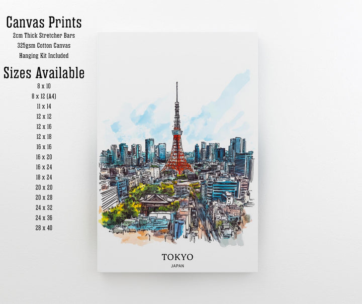 Tokyo Japan Watercolor Painting Tokyo Skyline Art Japan Print Scenic Cityscape Watercolor Decor