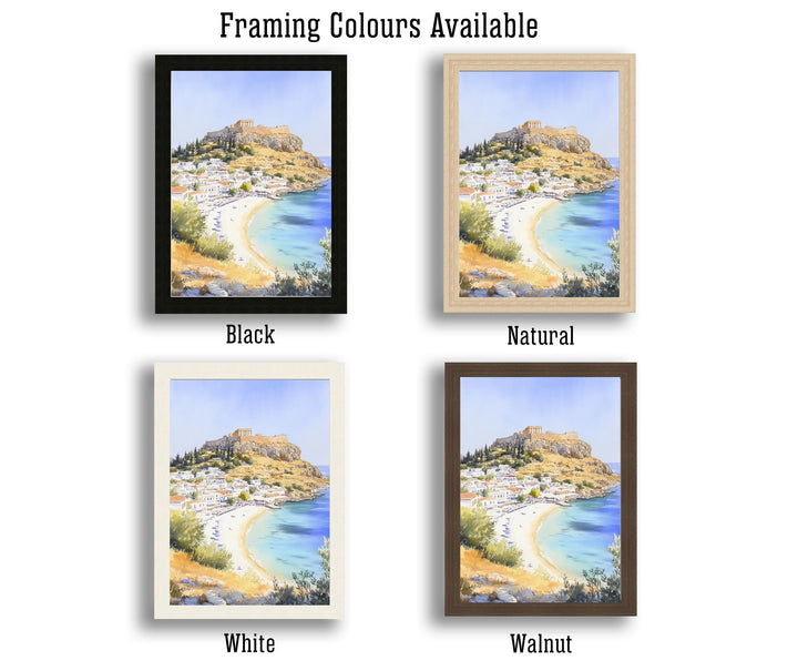 Lindos Watercolor Print Greek Island Art Lindos Village Print Scenic Greek Decor Rhodes Island Art