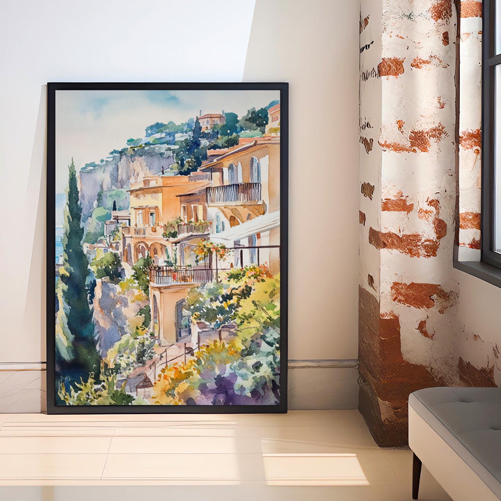 Sorrento Watercolor Painting Italy Coastal Art Sorrento Print Scenic Italy Watercolor Amalfi Coast Decor