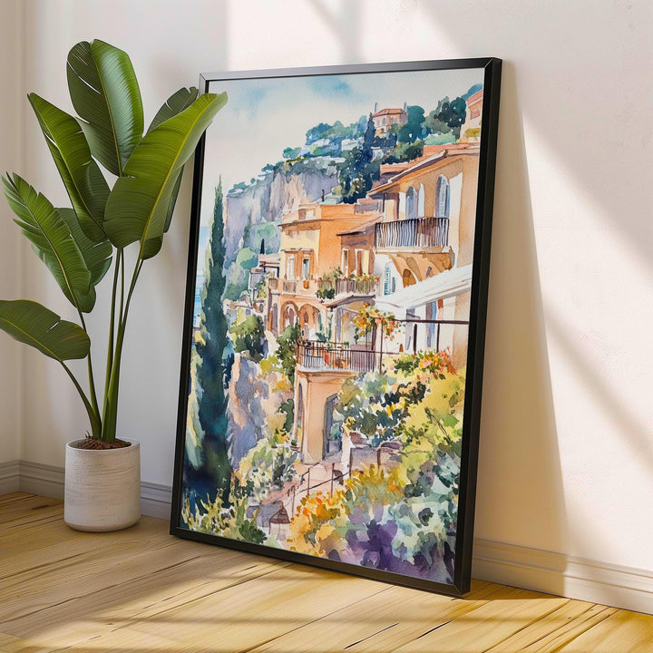 Sorrento Watercolor Painting Italy Coastal Art Sorrento Print Scenic Italy Watercolor Amalfi Coast Decor