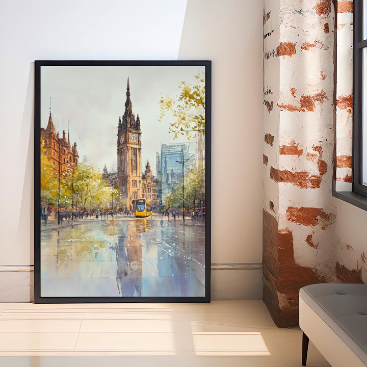 Manchester Watercolour Painting UK City Art Manchester Print Scenic Cityscape Decor
