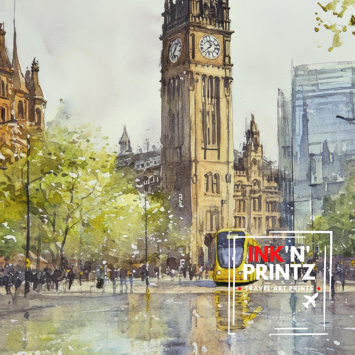 Manchester Watercolour Painting UK City Art Manchester Print Scenic Cityscape Decor