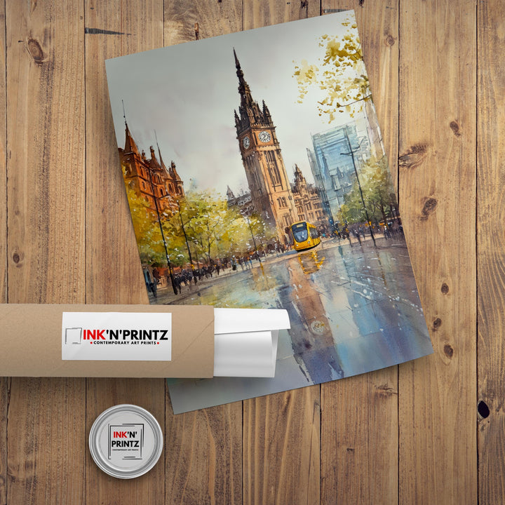 Manchester Watercolour Painting UK City Art Manchester Print Scenic Cityscape Decor