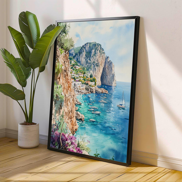 Capri Watercolor Painting Italian Island Art Capri Print Scenic Mediterranean Decor