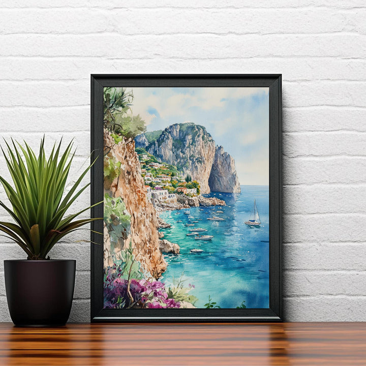 Capri Watercolor Painting Italian Island Art Capri Print Scenic Mediterranean Decor