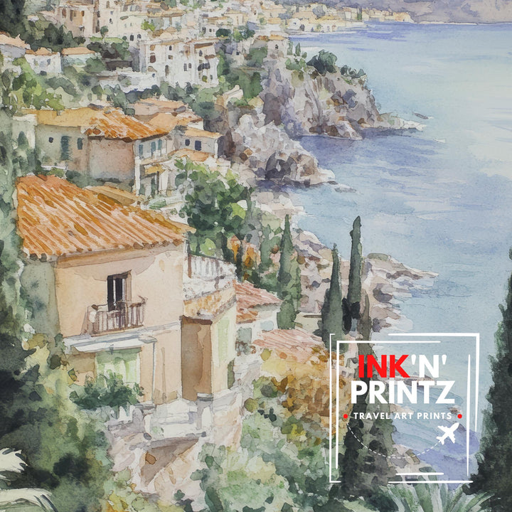 Sicily Watercolor Painting Italian Island Art Sicily Print Scenic Mediterranean Decor