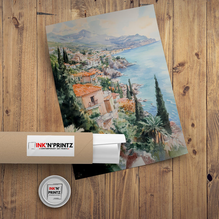 Sicily Watercolor Painting Italian Island Art Sicily Print Scenic Mediterranean Decor