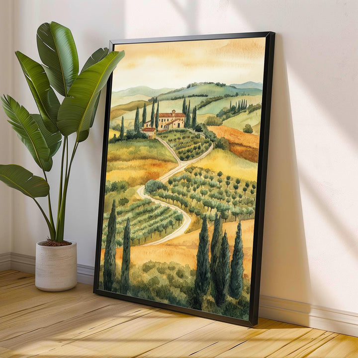Tuscany Watercolor Painting Italian Landscape Art Tuscany Print Scenic Tuscany Decor