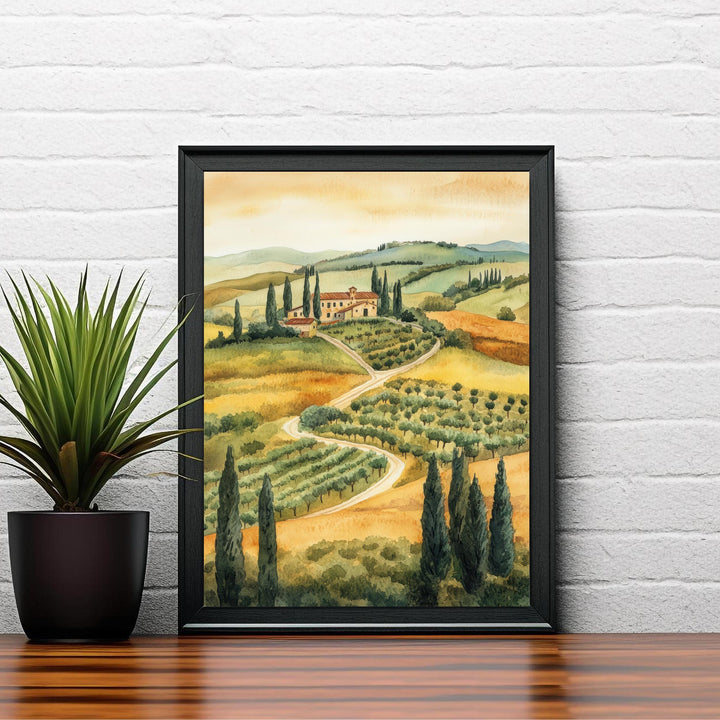 Tuscany Watercolor Painting Italian Landscape Art Tuscany Print Scenic Tuscany Decor